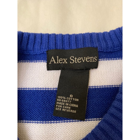 Alex Stevens Kids Blue White Striped Shark Christmas Sweater Size 6 - Picture 2 of 8